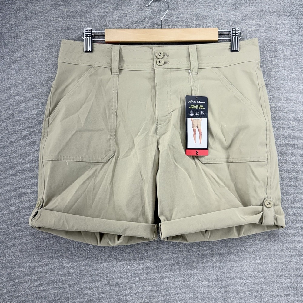 Eddie Bauer Bermuda Shorts Women Size 8 Brown Rolled Hem Outdoor NEW